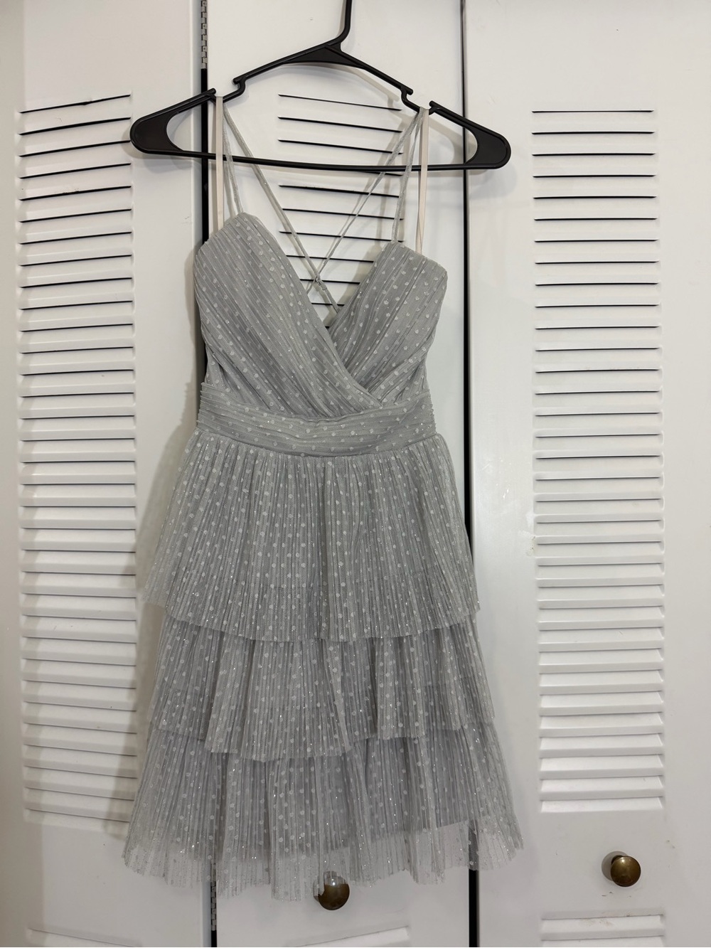 City Studio Silver Tiered Tulle Mini Dress with Crisscross Back
